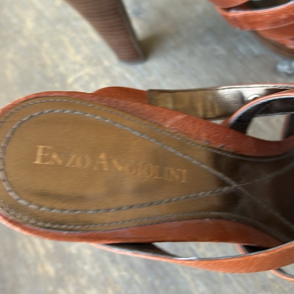 Enzo Angiolini Tan Leather High Heel Sandals with Gold Stud Details - Picture 14 of 15